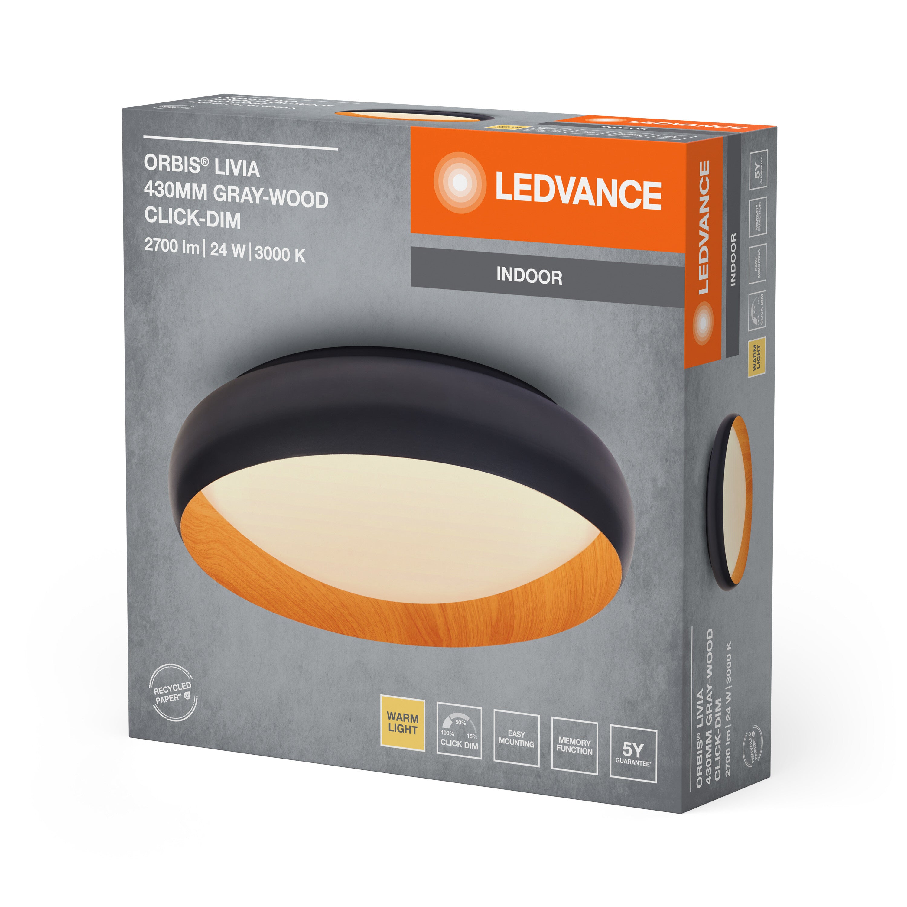 LEDVANCE ORBIS Livia Deckenleuchte 24W 1200lm grau/Holzdekor-LEDVANCE Shop