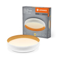 LEDVANCE ORBIS Livia LED-plafondlamp met metalen ring, wit/houtdecor, 36 W, 2000 lm, 3000 K, 520 mm, 830 vriendelijk warmwit, dimbaar in 3 standen met een klik, IP20, schroeven/pluggen inbegrepen