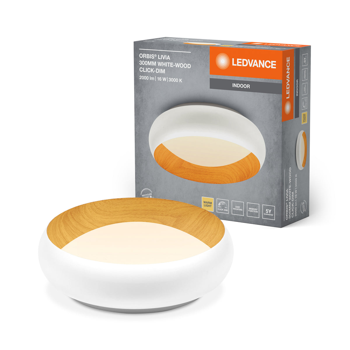 LEDVANCE ORBIS Livia Deckenleuchte 16W 750lm weiß/Holzdekor-LEDVANCE Shop