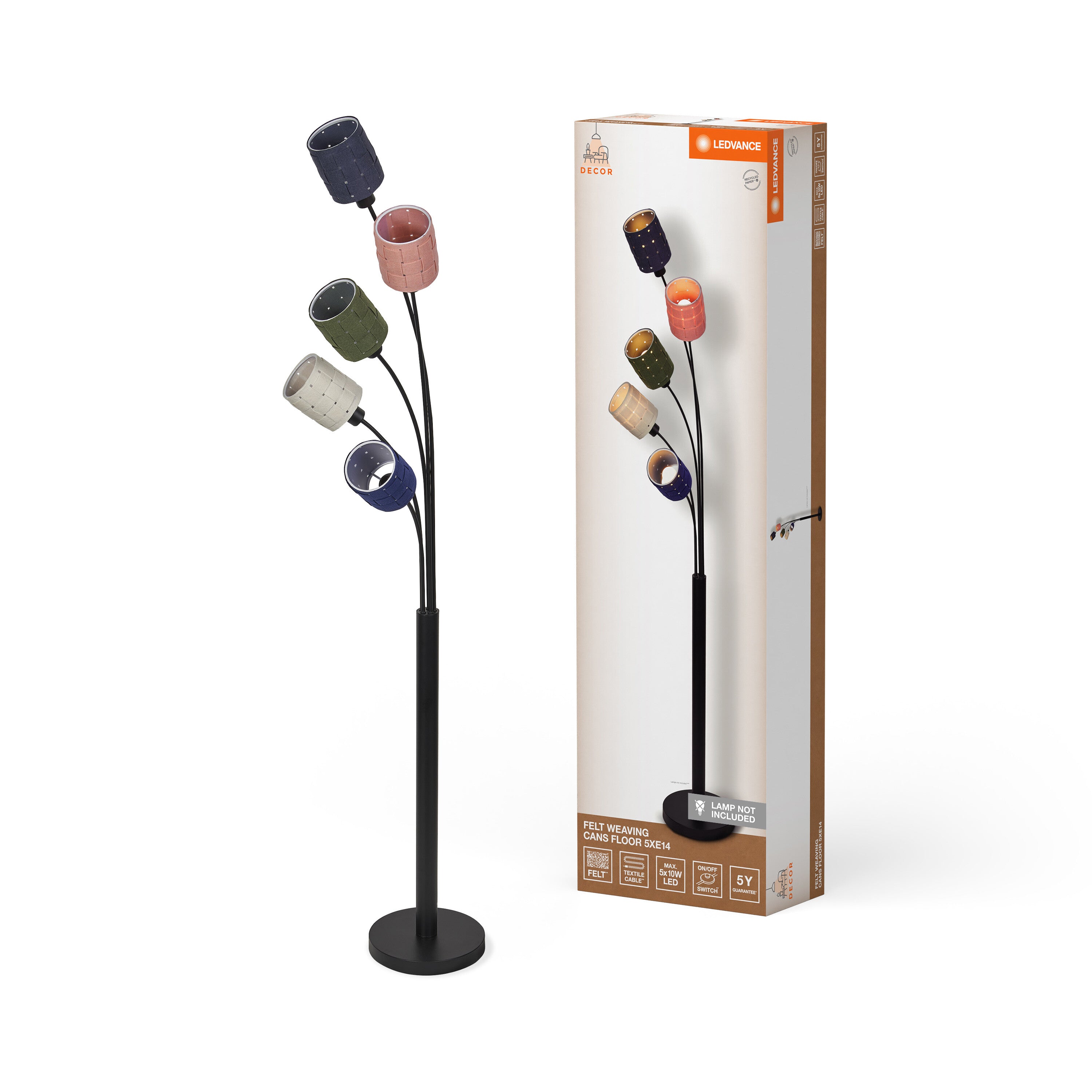 LEDVANCE DECOR Standleuchte 5-flammig Decor Felt Weaving Cans, E14-LEDVANCE Shop
