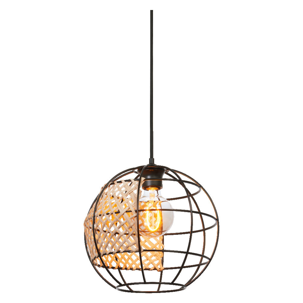 LEDVANCE DECOR Cage Globe hanglamp, E27, niet dimbaar, IP20, rotan/metaal, 300 mm, zwart/bruin