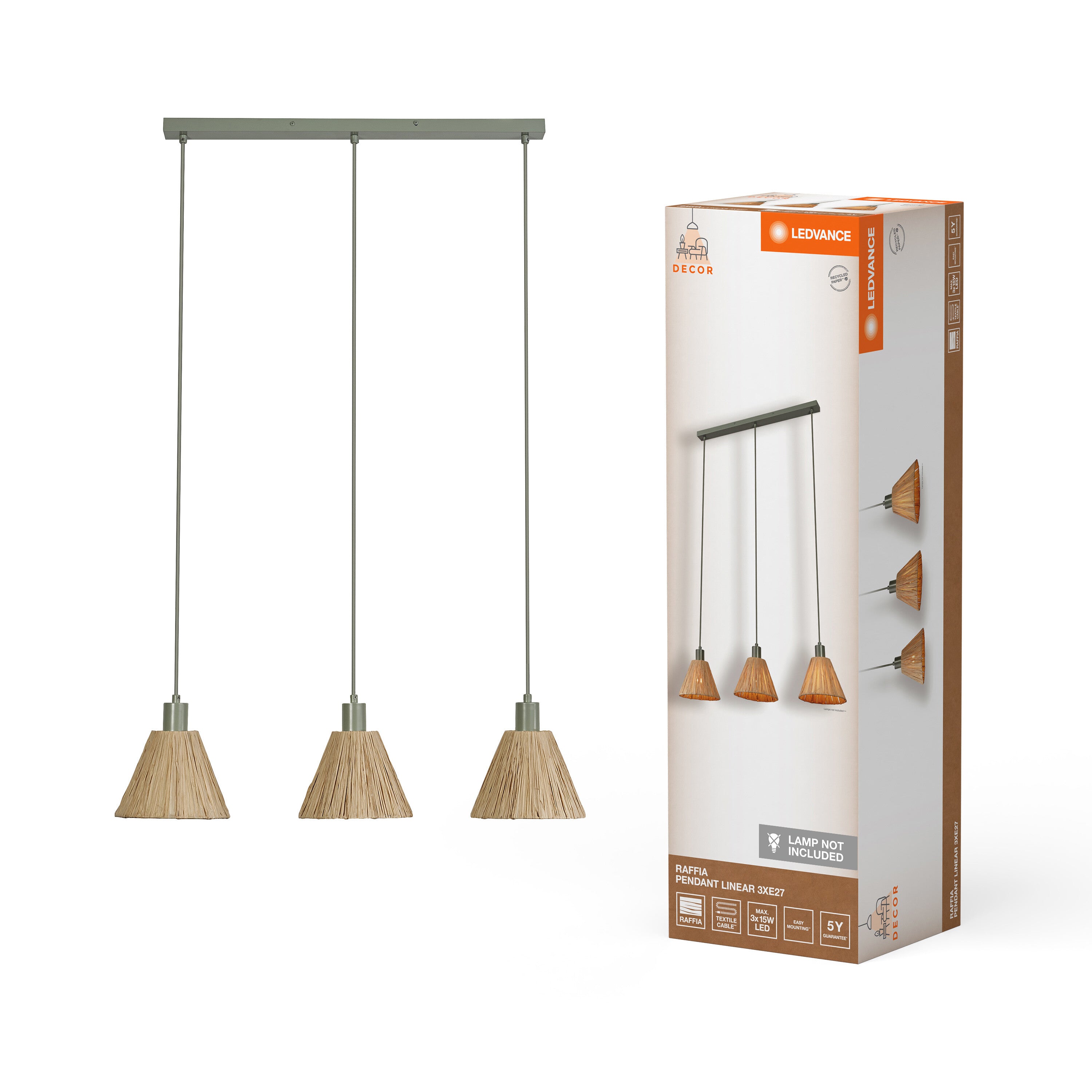 LEDVANCE DECOR Pendelleuchte Decor Raffia Linear grün, 3xE27-LEDVANCE Shop