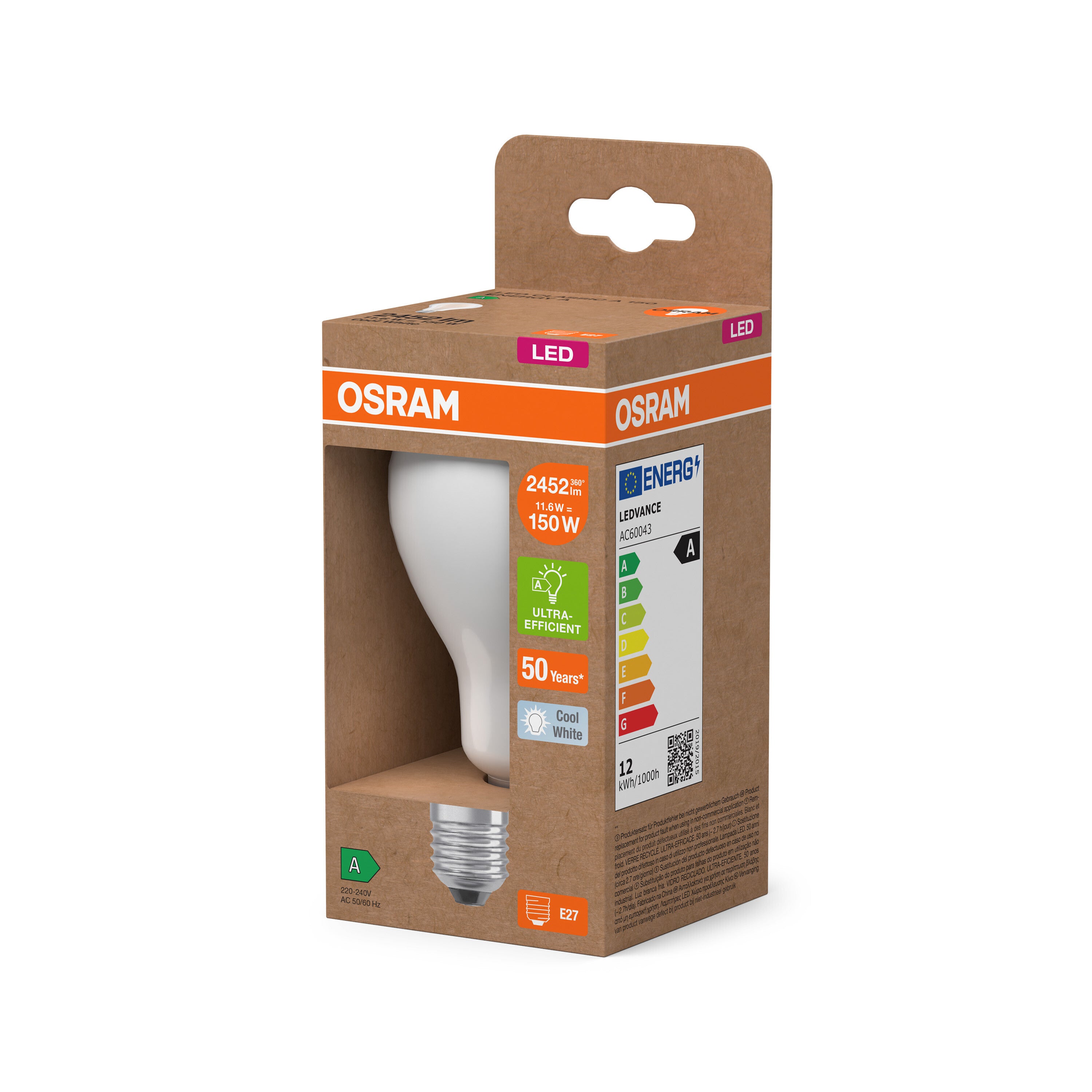 OSRAM LED Lampe + Filament EEK A, E27, 11.6W, 4000K , Kaltweiß-LEDVANCE Shop