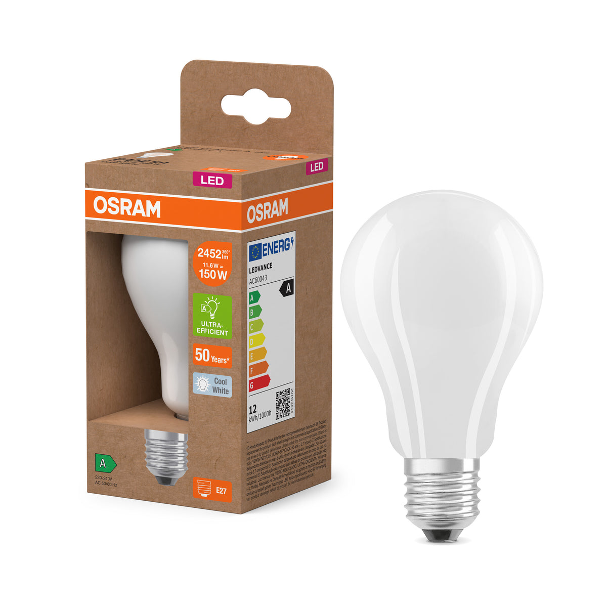 OSRAM LED Lampe + Filament EEK A, E27, 11.6W, 4000K , Kaltweiß-LEDVANCE Shop
