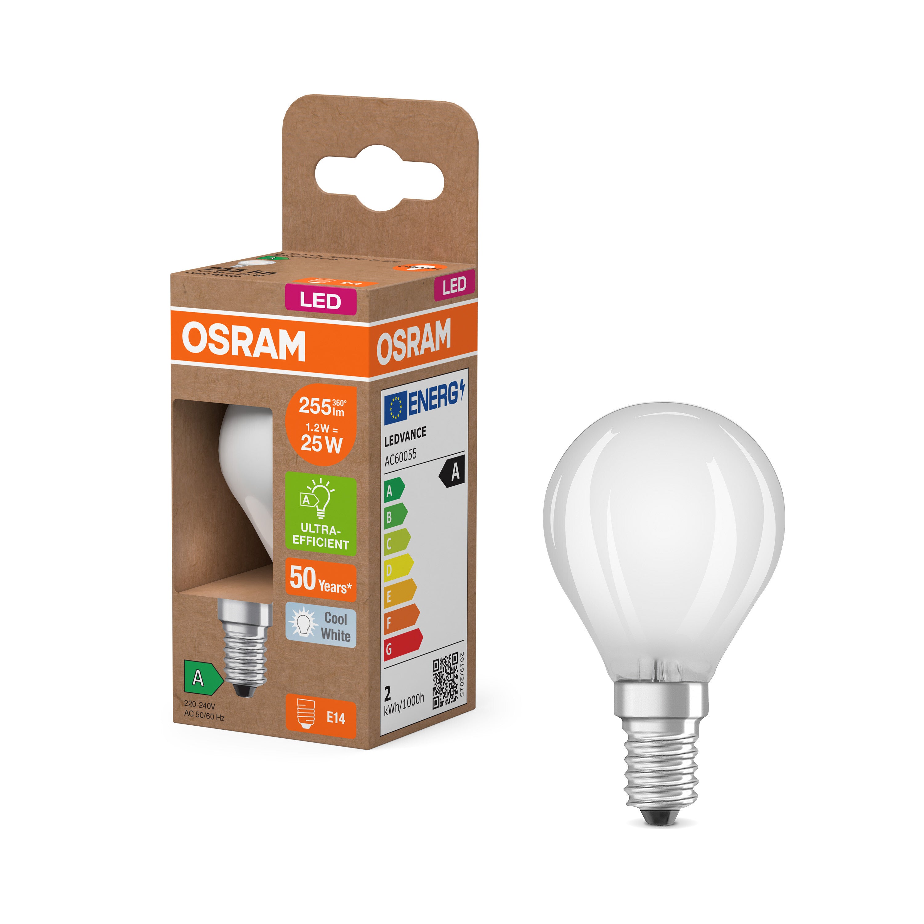 OSRAM LED-Miniball-Lampe mit Filament EEK A, E14, 255lm , Kaltweiß-LEDVANCE Shop