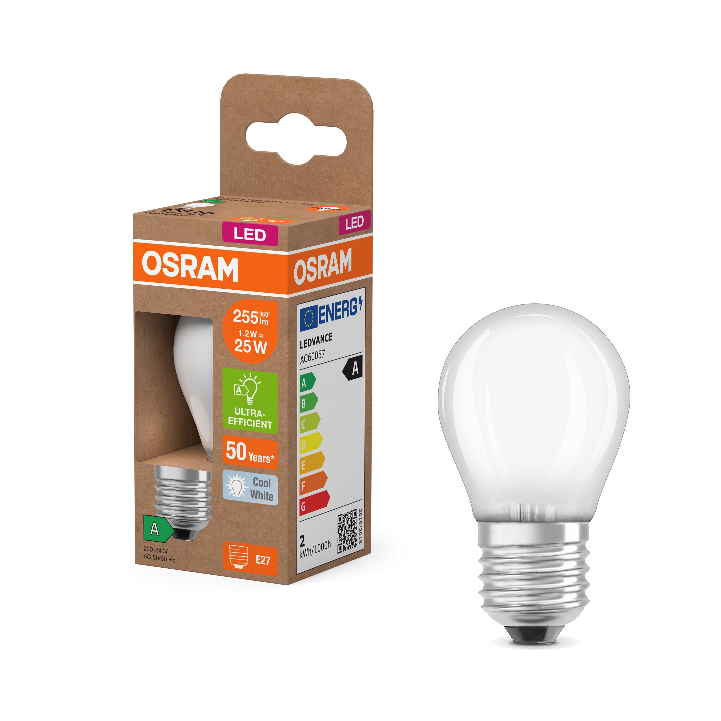 OSRAM LED-Miniball-Lampe mit Filament EEK A, E27, 4000K , Kaltweiß-LEDVANCE Shop