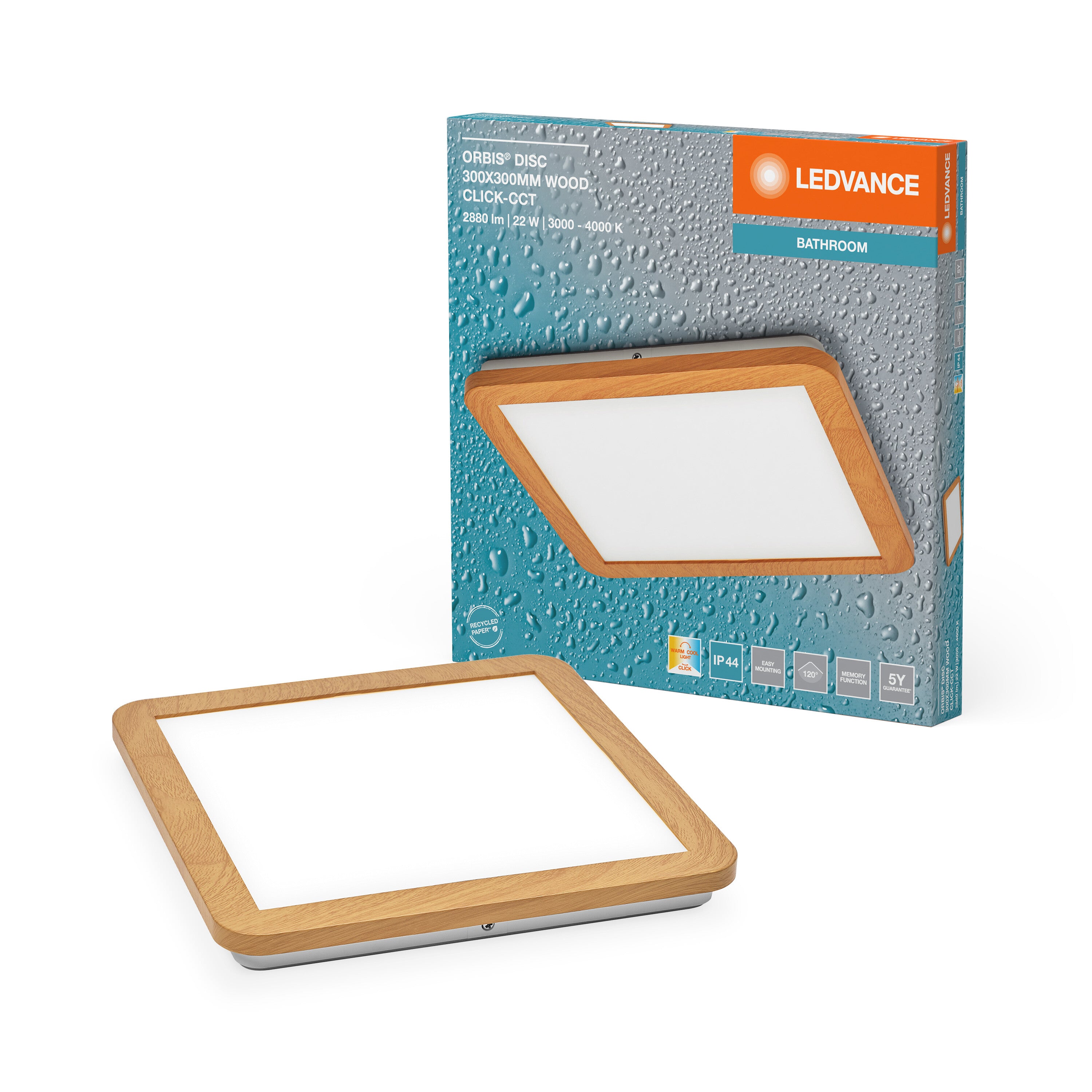 LEDVANCE ORBIS Disc Badezimmer Deckenleuchte 30x30cm 22W IP44 Holzdekor-LEDVANCE Shop