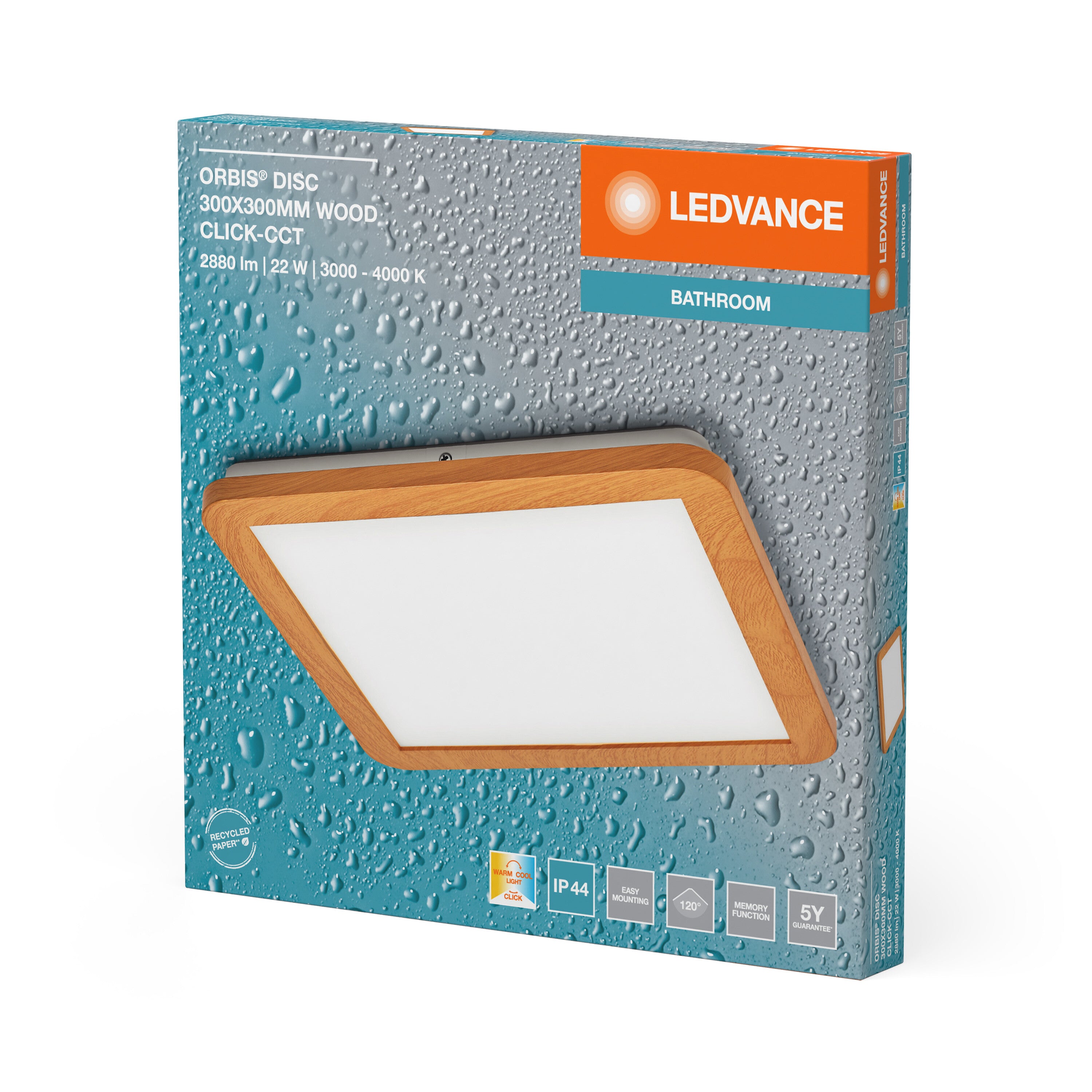LEDVANCE ORBIS Disc Badezimmer Deckenleuchte 30x30cm 22W IP44 Holzdekor-LEDVANCE Shop