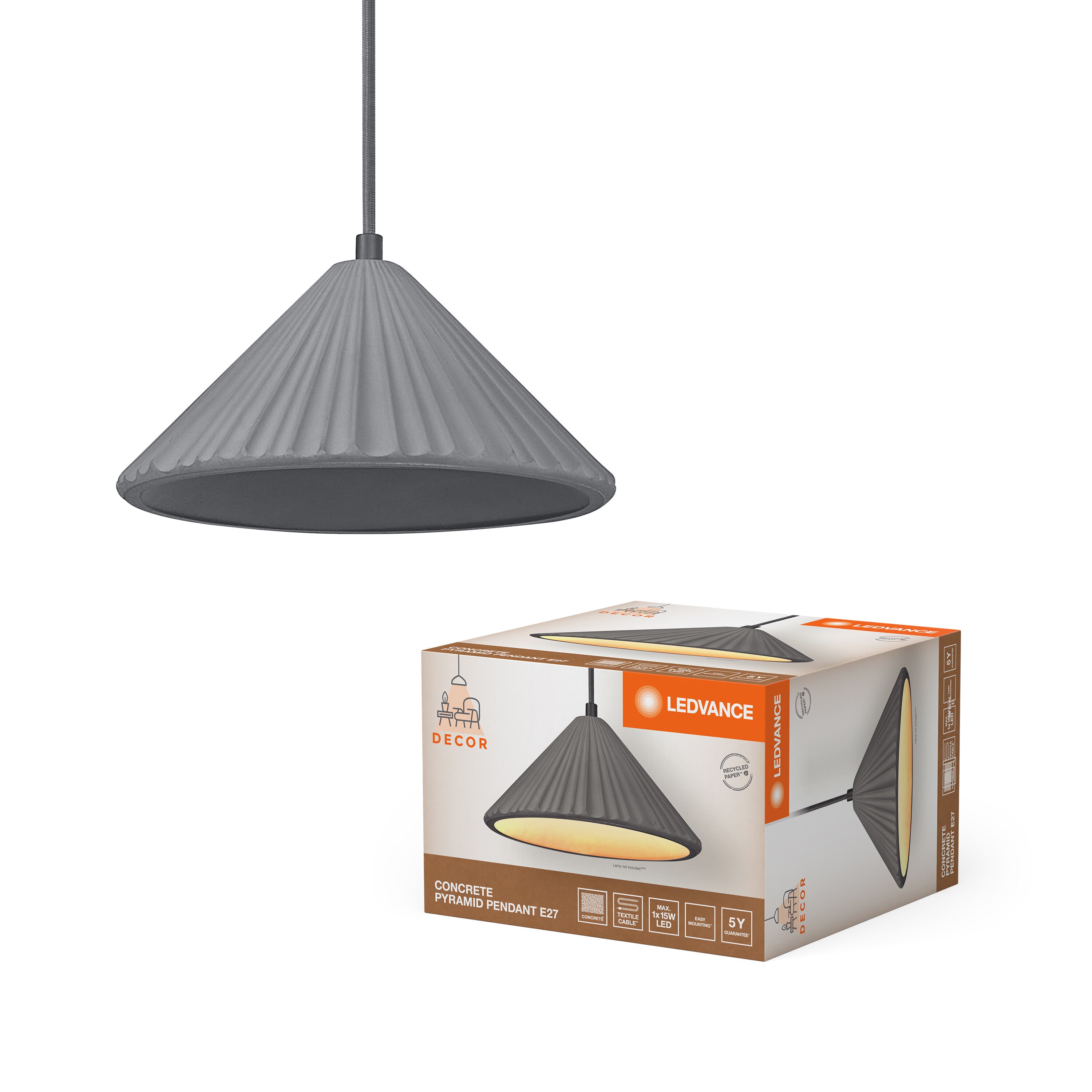 LEDVANCE DECOR Concrete Pyramid Beton Pendelleuchte, E27, 250 mm-LEDVANCE Shop