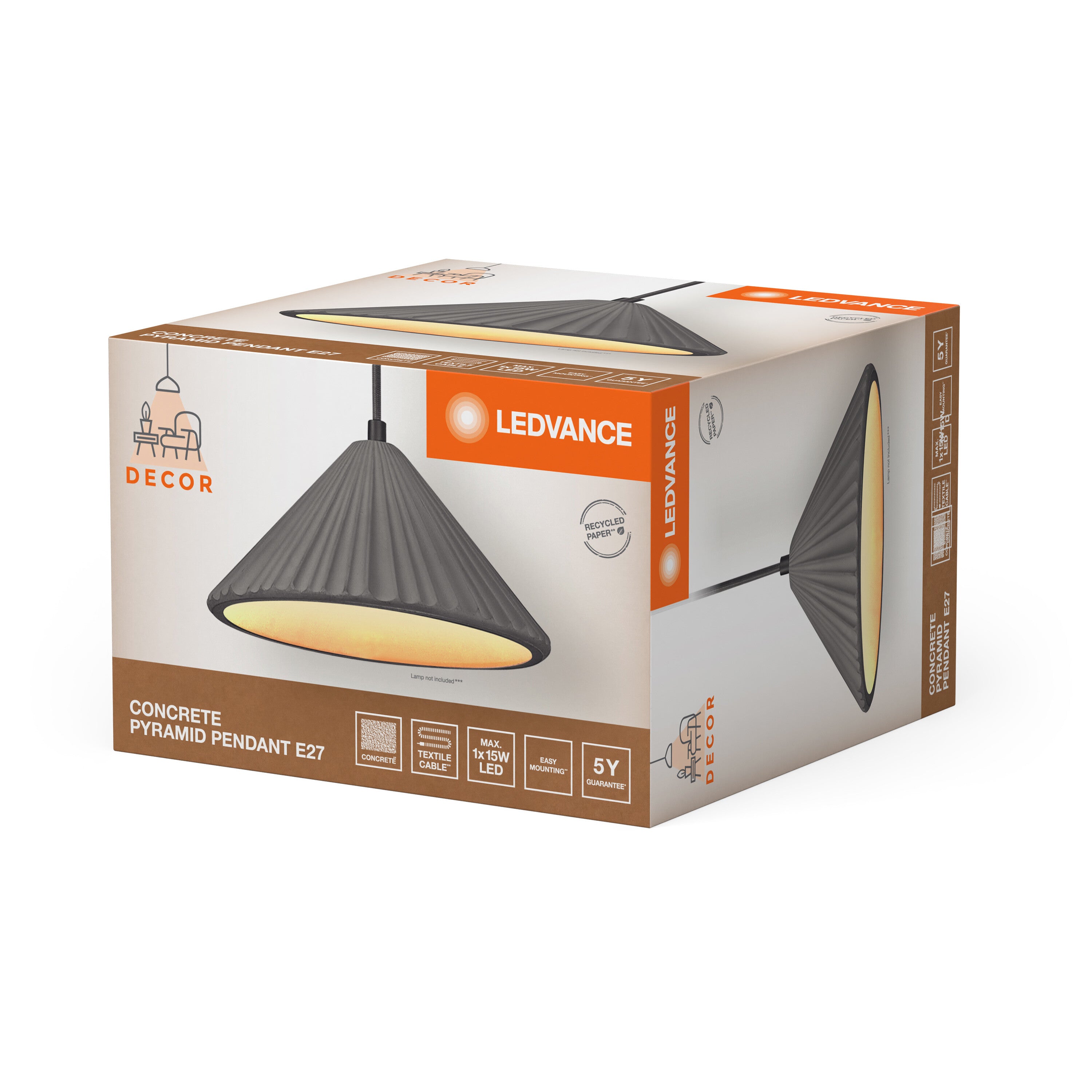 LEDVANCE DECOR Concrete Pyramid Beton Pendelleuchte, E27, 250 mm-LEDVANCE Shop