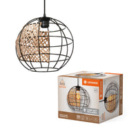 LEDVANCE DECOR Cage Globe hanglamp, E27, niet dimbaar, IP20, rotan/metaal, 300 mm, zwart/bruin