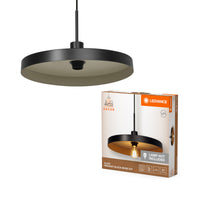 LEDVANCE Decor Plate decoratieve hanglamp met schotelvormige lampenkap, 400 mm, met E27-fitting, IP20, metaal, zwart/beige
