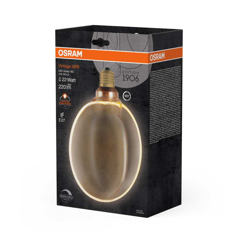 OSRAM VINTAGE 1906® LED Lampe LED CLASSIC GLOBE183 O - Form FILAMENT 4W 818 Gold E27, 220 lm, 1800 K, Comfort warm white-LEDVANCE Shop