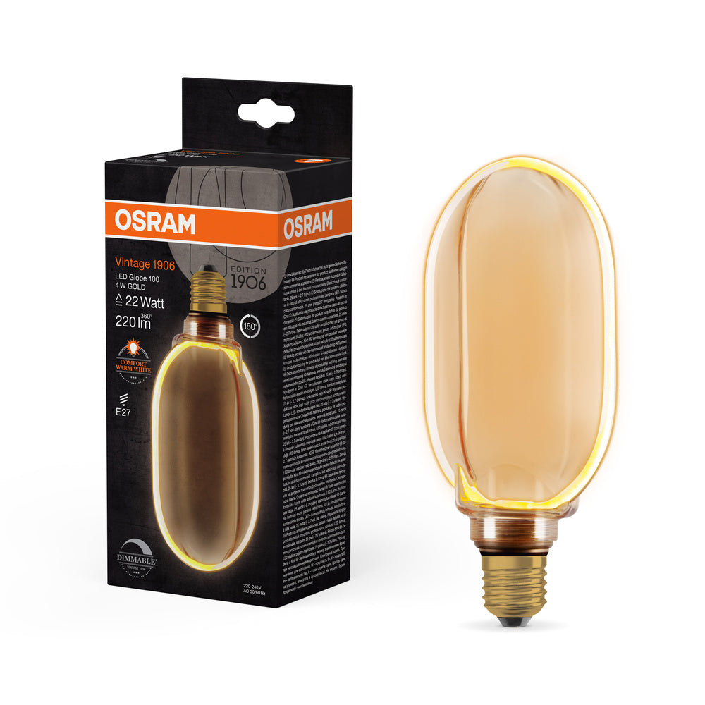 OSRAM VINTAGE 1906® LED Lampe LED CLASSIC GLOBE100 O - Form FILAMENT 4W 818 Gold E27, 220 lm, 1800 K, Comfort warm white-LEDVANCE Shop