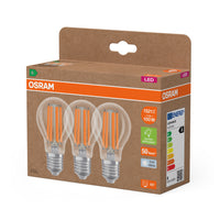 OSRAM LED-lamp, energie-efficiëntieklasse A, gloeidraad, Classic A, 7,2W, 840 transparant, E27 fitting.