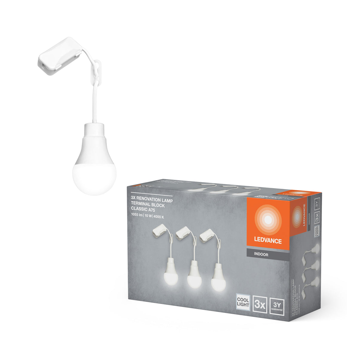 LEDVANCE RENOVATIELAMPEN MET AANSLUITBLOK, lampen, 10 W, 1055 lm, koudwit, 4000 K, 15.000 uur, CRI > 80, renovatielamp, set van 3