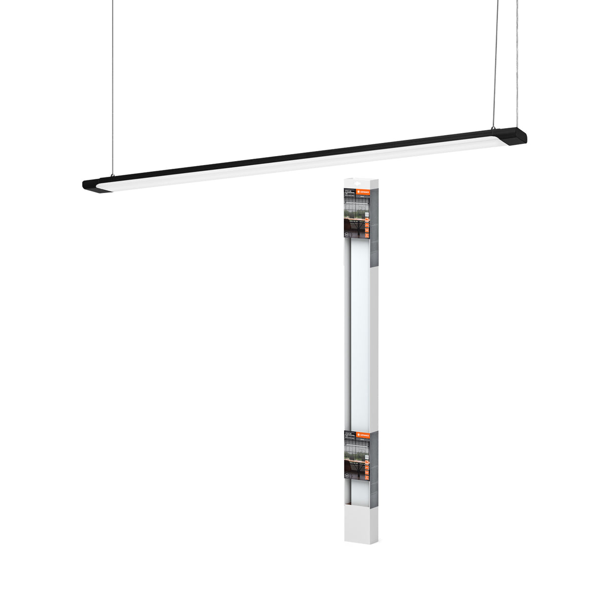 LEDVANCE Office Line Slab, platte kantoorplafondlamp, 1,2 m, 40 W, 4100 lm, 4000 K, 840 koudwit, 3-traps dimbaar, zwart aluminium, IP20