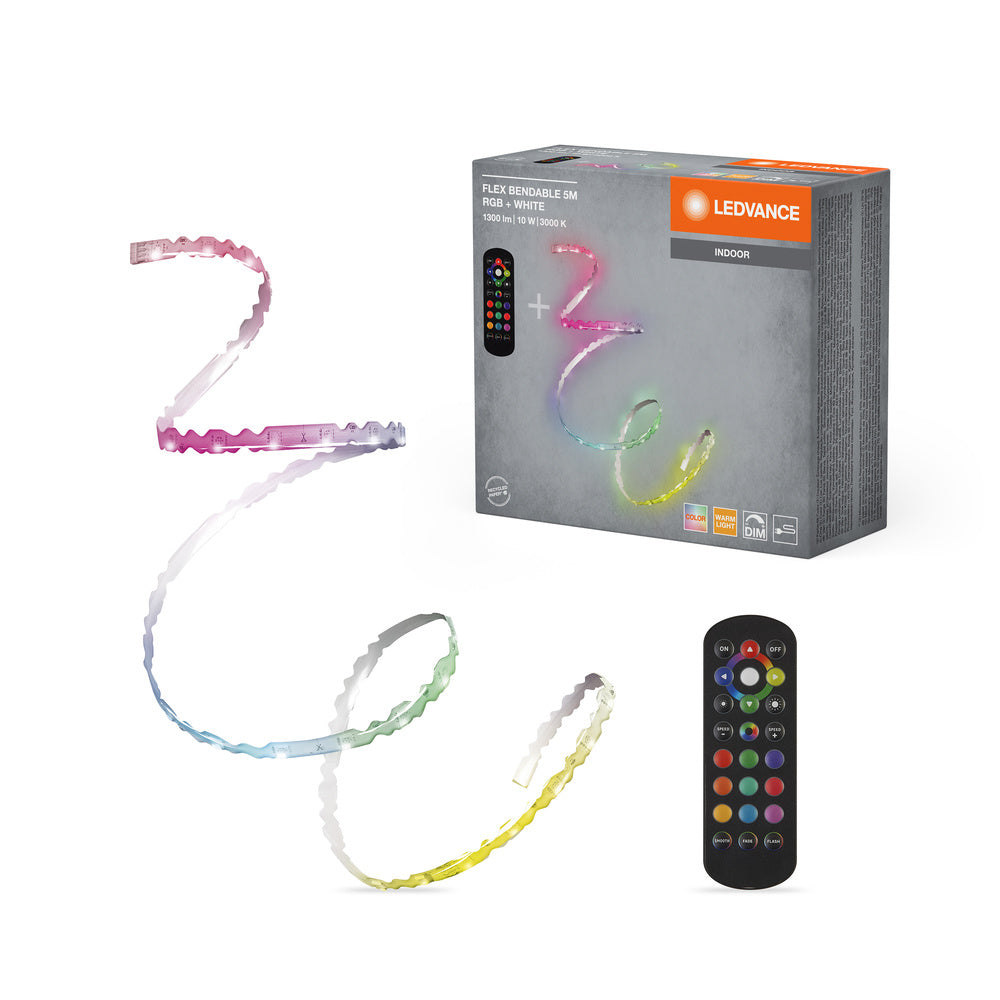 LEDVANCE FLEX BENDABLE RGB + LED-lichtstrip, 5 meter, met afstandsbediening, 1100lm, 10W, 3000K