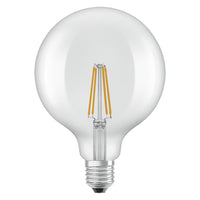 OSRAM LED-lampen, klassieke bolvorm, equivalent aan 60 watt, E27, G125, 2700 Kelvin, warm wit, helder glas, per stuk verpakt