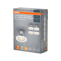 OSRAM inbouwspots, set van 5, Ø 80 mm, incl. 5x GU10-OSRAM lampen (5x 2,6 W), wit, metalen behuizing, IP20 bescherming