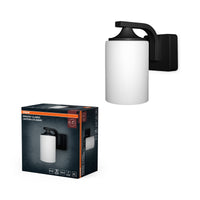 OSRAM ENDURA Classic wandlamp, zwart, E27, IP43, aluminium behuizing, glazen diffuser, geschikt voor buiten, zonder lamp