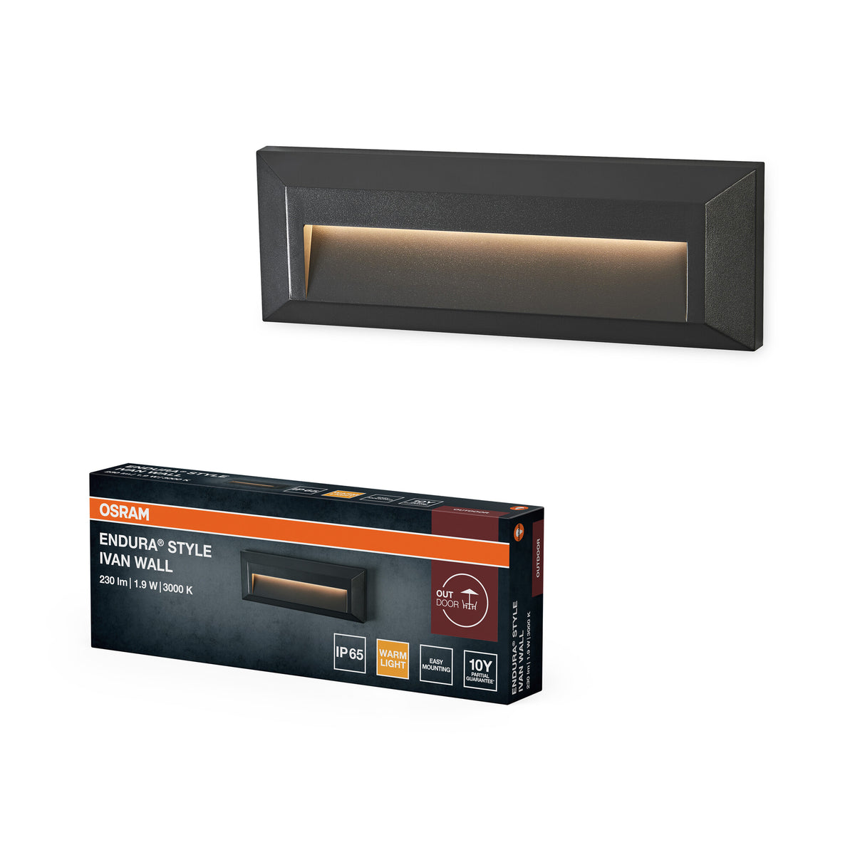 OSRAM ENDURA STYLE IVAN WALL buitenverlichting, 1,9 W, 85 lm, wandlamp, donkergrijs, beschermingsklasse IP65, 3.000 K kleurtemperatuur, warmwitte lichtkleur