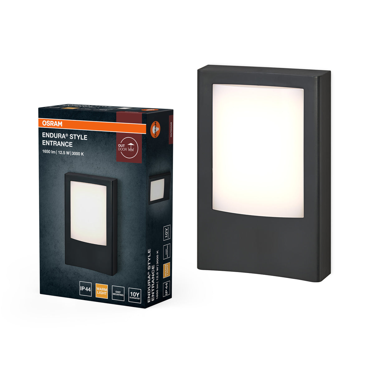 OSRAM ENDURA STYLE ENTRANCE Außenleuchte, 12,5W, 900lm, Eingangsleuchte, dunkelgrau IP44 Schutzklasse, 3. 000K Farbtemperatur, warmweiße Lichtfarbe