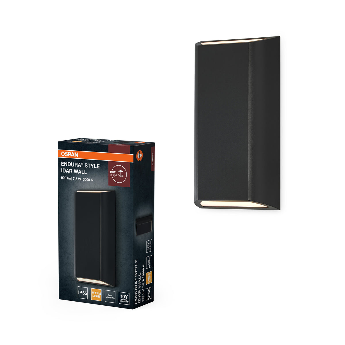 OSRAM ENDURA STYLE IDAR WALL buitenlamp, 7,5 W, 340 lm, wandlamp, donkergrijs, beschermingsklasse IP65, kleurtemperatuur 3.000 K, warmwitte lichtkleur
