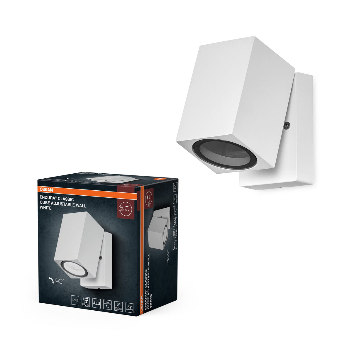 OSRAM ENDURA Classic Cube ADJ WALL buitenwandlamp, wit, GU10-fitting (max. 35 W), kan worden uitgerust met een gewone of slimme lamp, verstelbare lampkop, beschermingsklasse IP44
