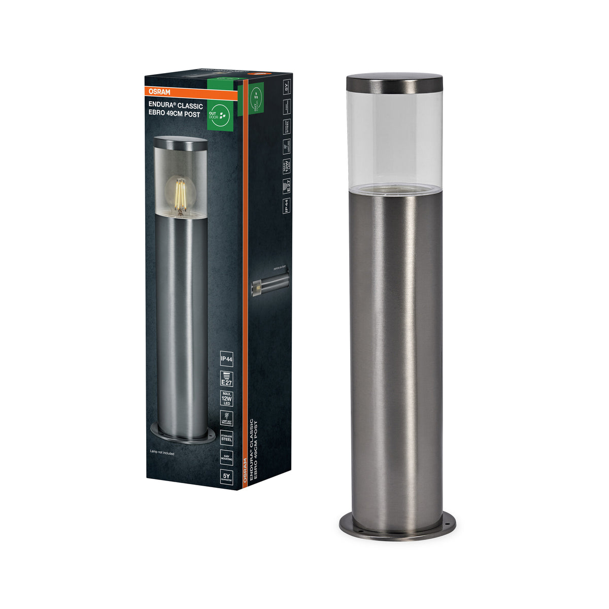 OSRAM ENDURA CLASSIC EBRO paallamp, 49 cm, E27, roestvrij staal