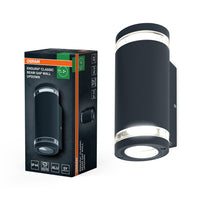 OSRAM LED-wandlamp voor 2x GU10-lampen, designlamp voor buiten, voor indirecte verlichting aan twee zijden met transparante ringen, gemaakt van donkergrijs aluminium, ENDURA BEAM GAP Wall UpDown GU10