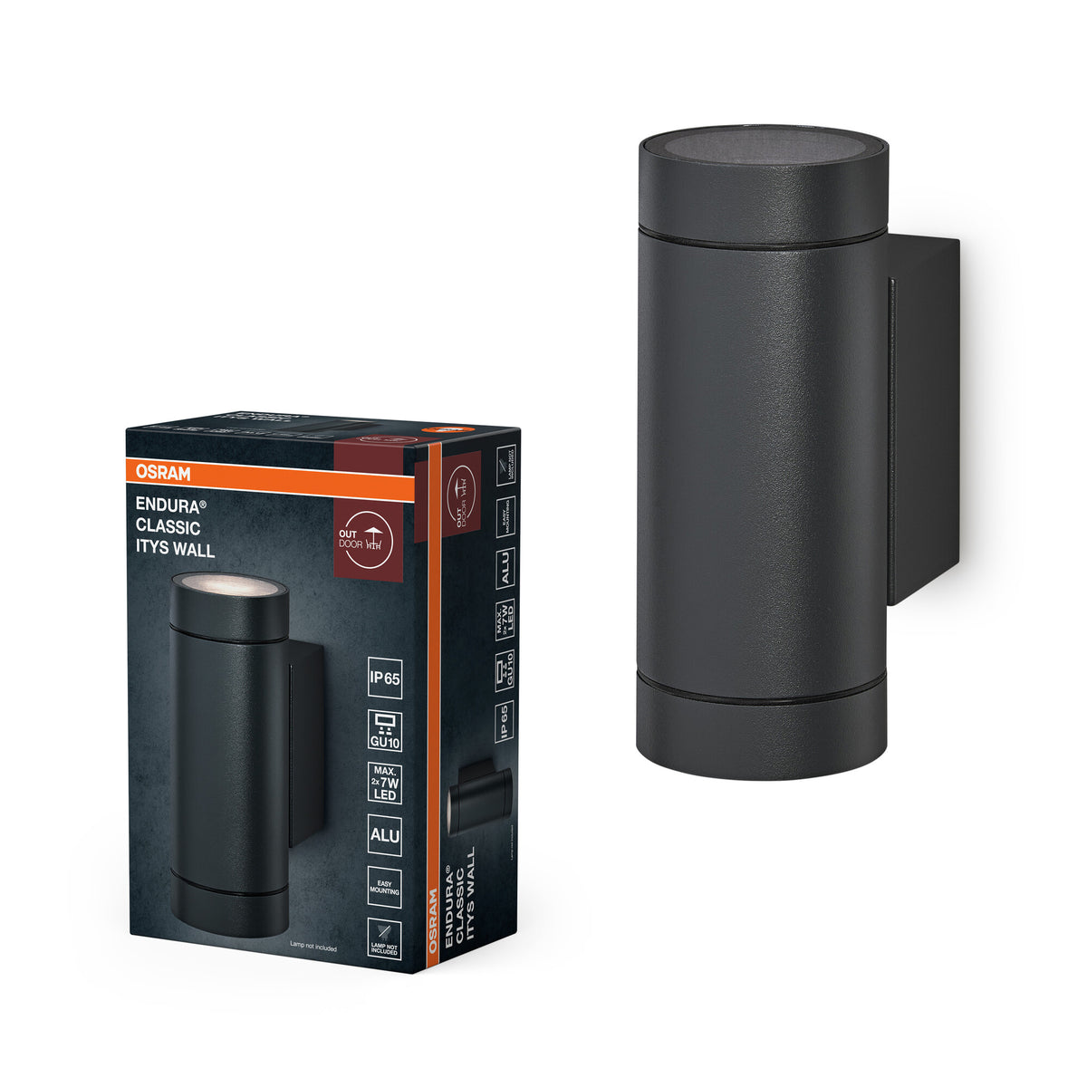 OSRAM ENDURA CLASSIC ITYS W Buitenlamp, wandlamp, GU10, donkergrijs, aluminium, eenvoudige installatie, diffuser van glas of PMMA, beschermingsklasse IP65, indirecte verlichting