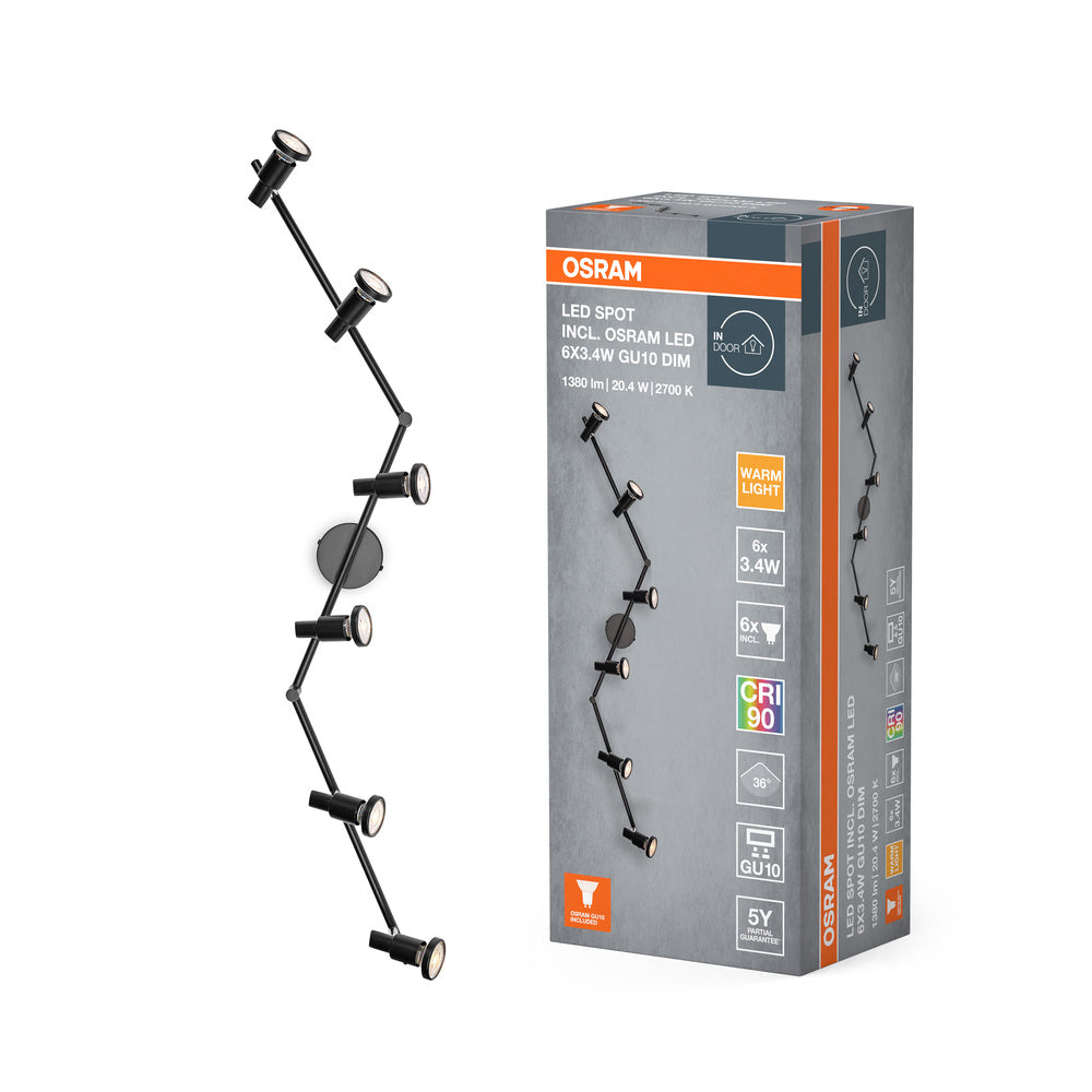 OSRAM LED-spot GU10 plafondlamp 6 x 3,4W, 1380lm, zwart
