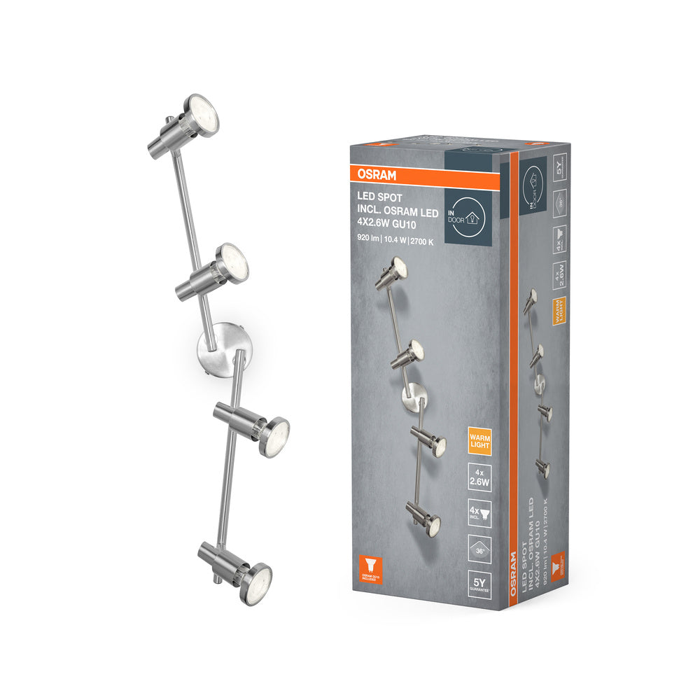 OSRAM LED-spot plafondlamp geborsteld zilver, GU10, 4 x 2,6W, 2700K