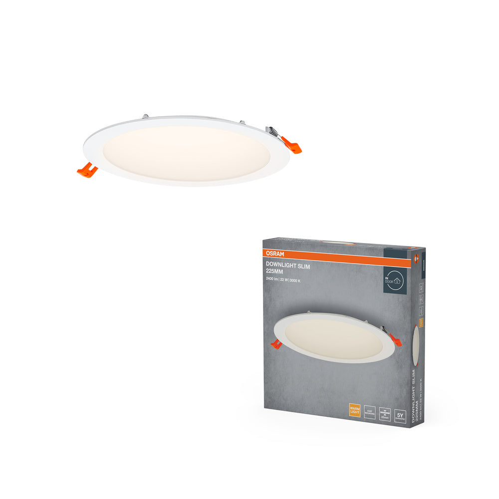 OSRAM RECESS SLIM DOWNLIGHT LED-plafondlamp, Ø 225 mm, 220…240 V, 22 W / 3000 K warm wit