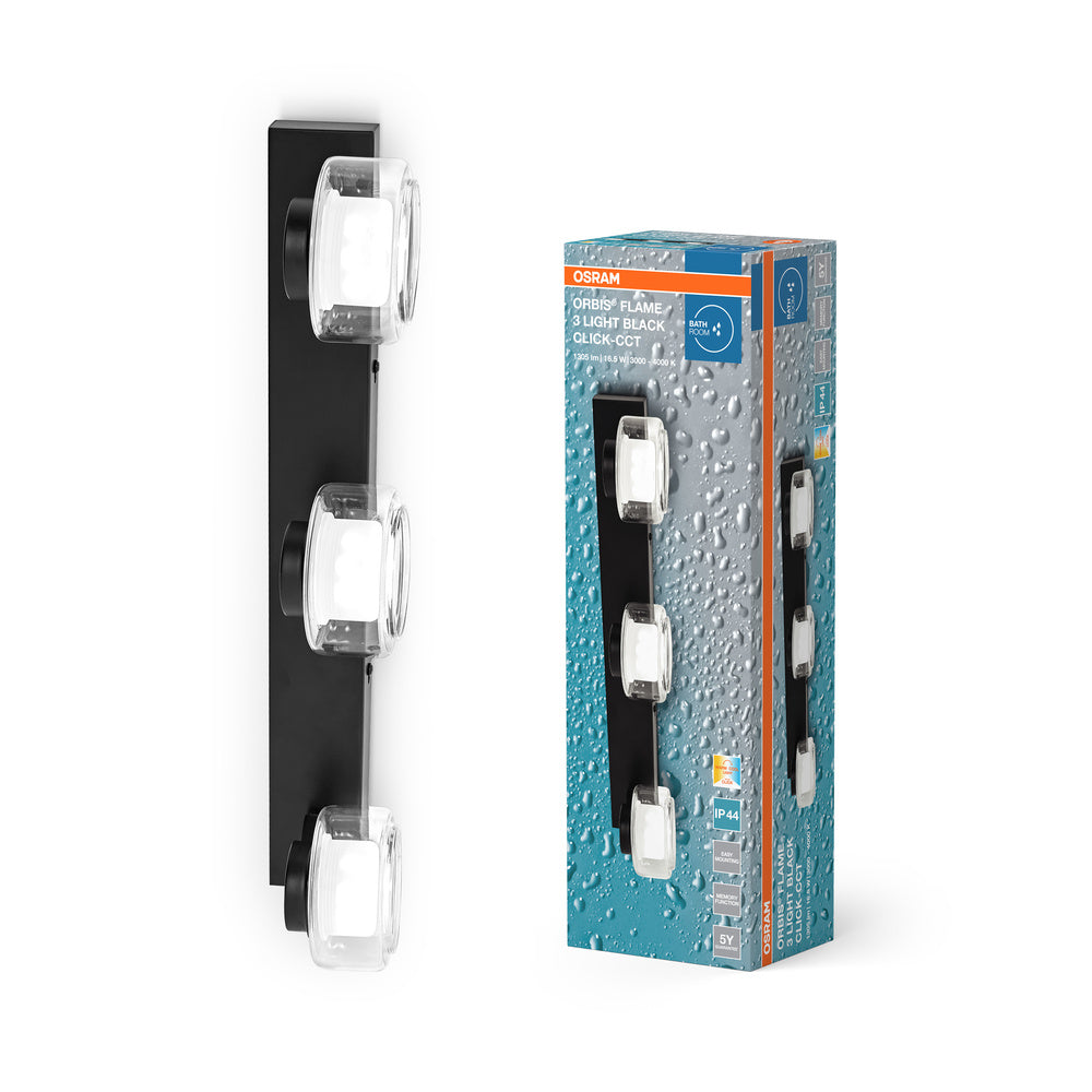 OSRAM ORBIS Flame Badkamerwandlamp 16,5W Klik CCT IP44 Zwart