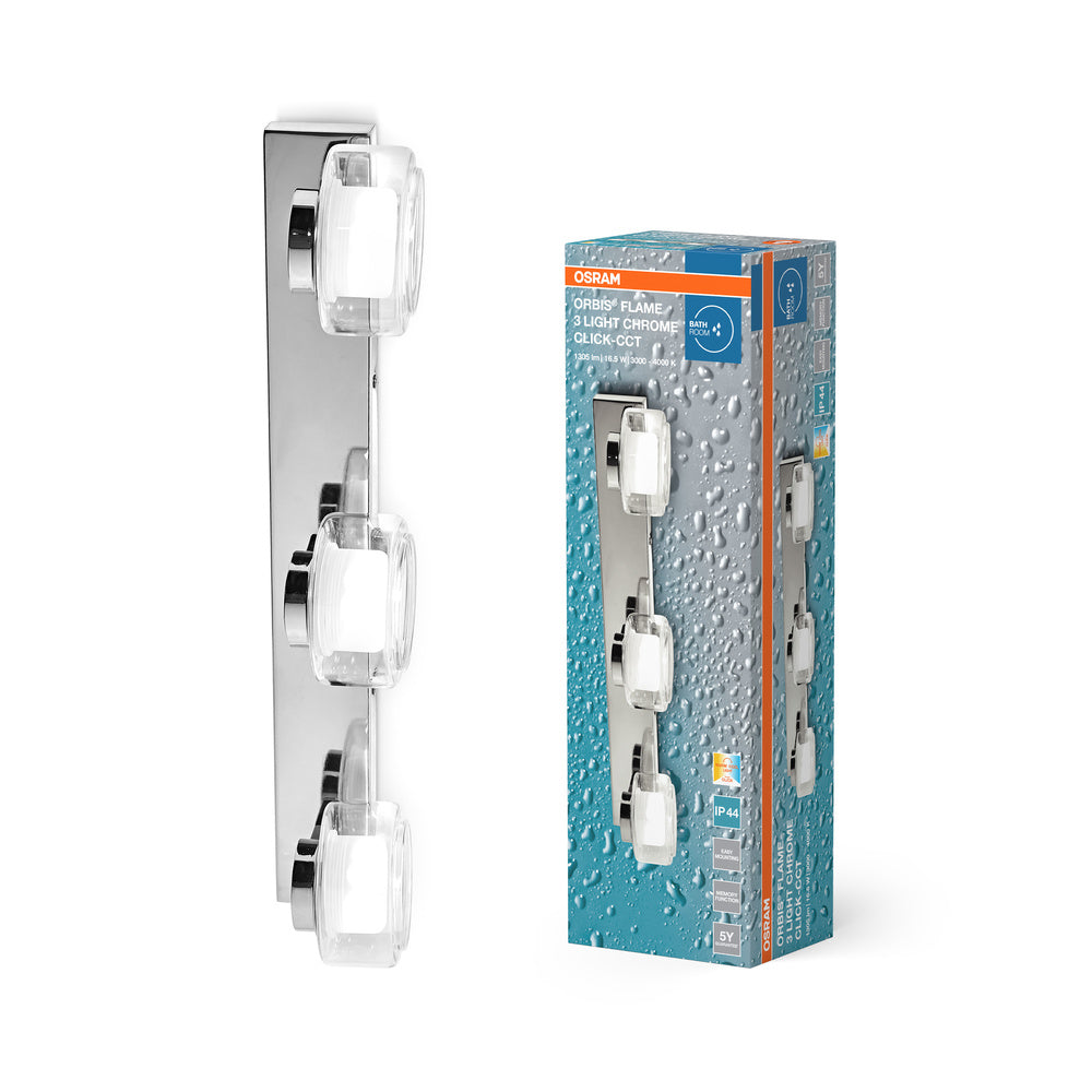 OSRAM ORBIS Flame Badkamerwandlamp 16,5W Klik CCT IP44 Chroom