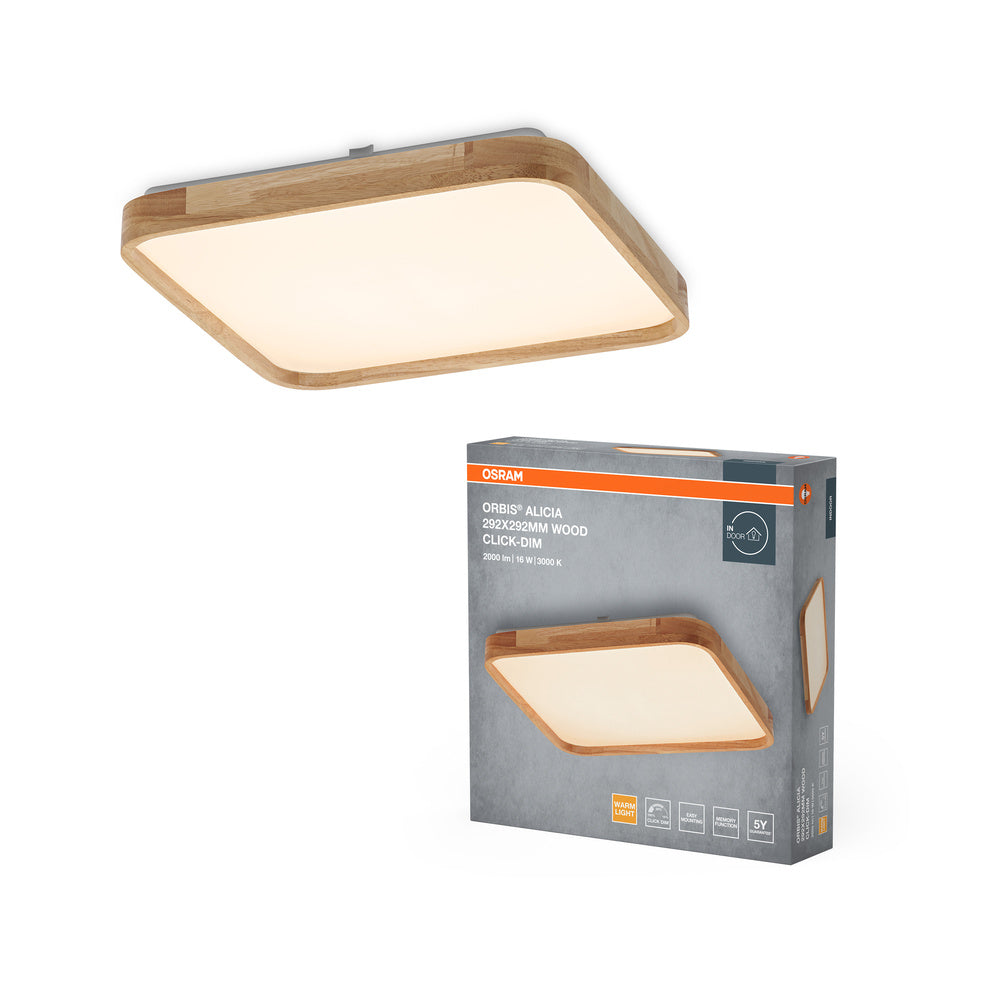OSRAM ORBIS Alicia plafondlamp, dimbaar met Click-DIM, 16W, 292x292mm, houtdecor
