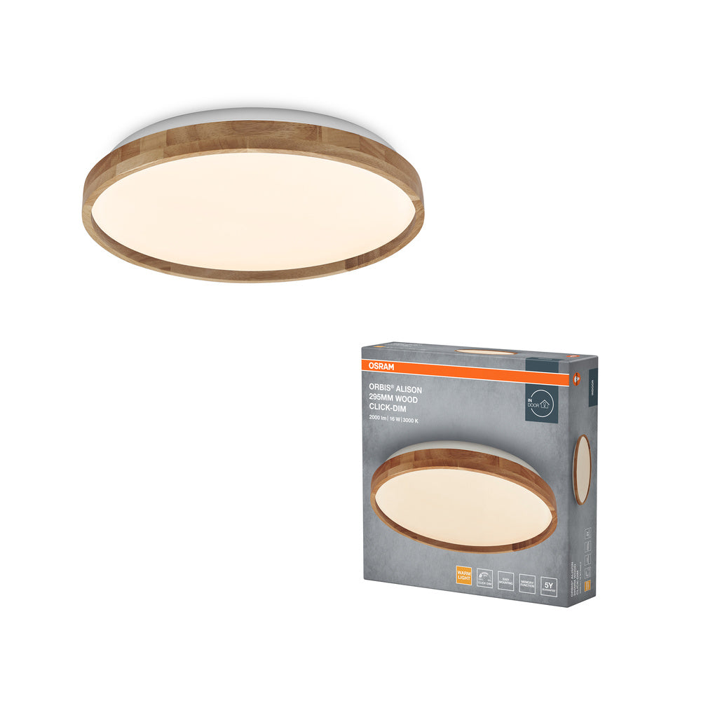 OSRAM ORBIS Alison plafondlamp 16W dimbaar Click-DIM 295mm houtdecor