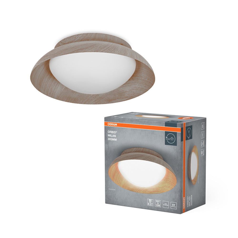 OSRAM ORBIS MILAN plafondlamp 305 mm, houtkleur, 2x E27