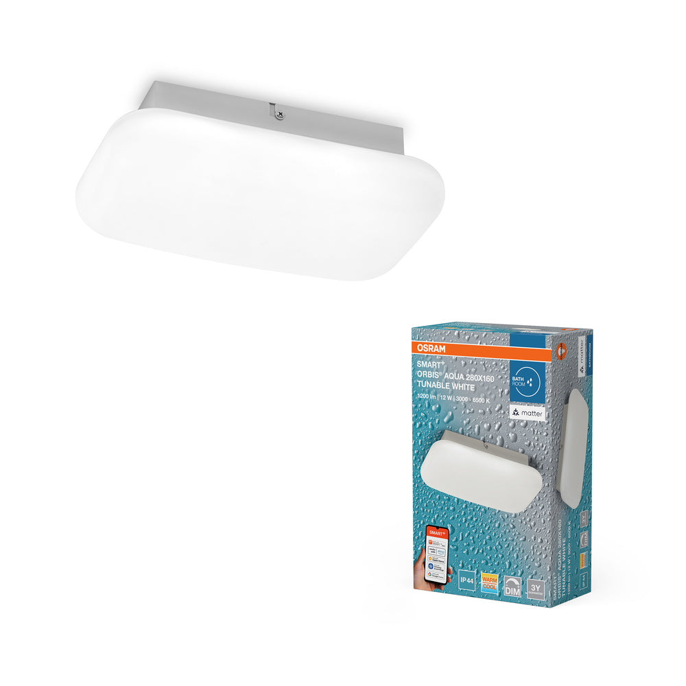 OSRAM Matter SMART+ ORBIS AQUA LED-plafondlamp voor de badkamer, 28x16 cm, instelbaar wit, 12W / 3000-6500K