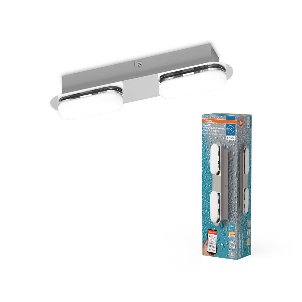 OSRAM Matter SMART+ ORBIS DUPLO LED-wandlamp voor de badkamer, 30 cm, instelbaar wit, 15W / 3000-6500K wit