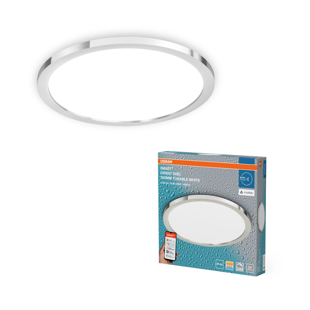 OSRAM Matter SMART+ ORBIS DISC LED-plafondlamp voor de badkamer, 30 cm, instelbaar wit, 18W / 3000-6500K