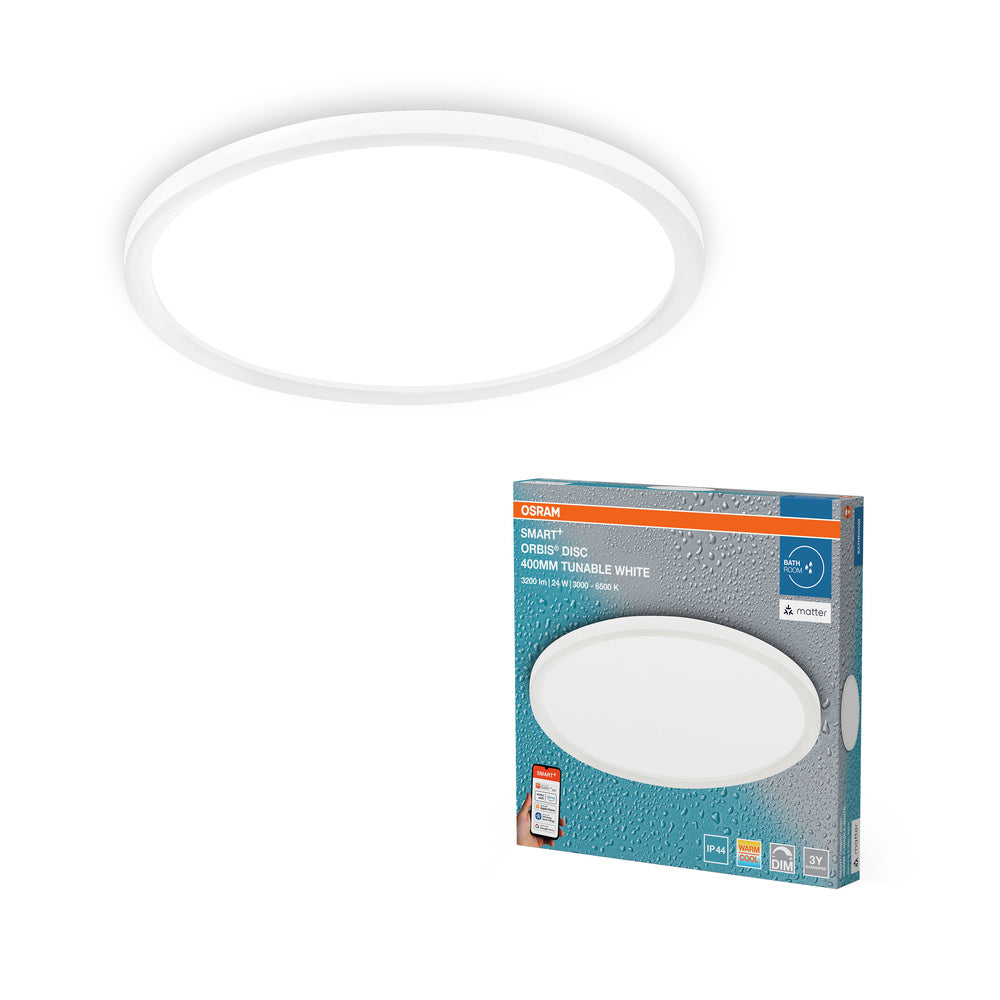 OSRAM Matter SMART+ ORBIS DISC LED-plafondlamp voor de badkamer, 40 cm, instelbaar wit, 25W / 3000-6500K