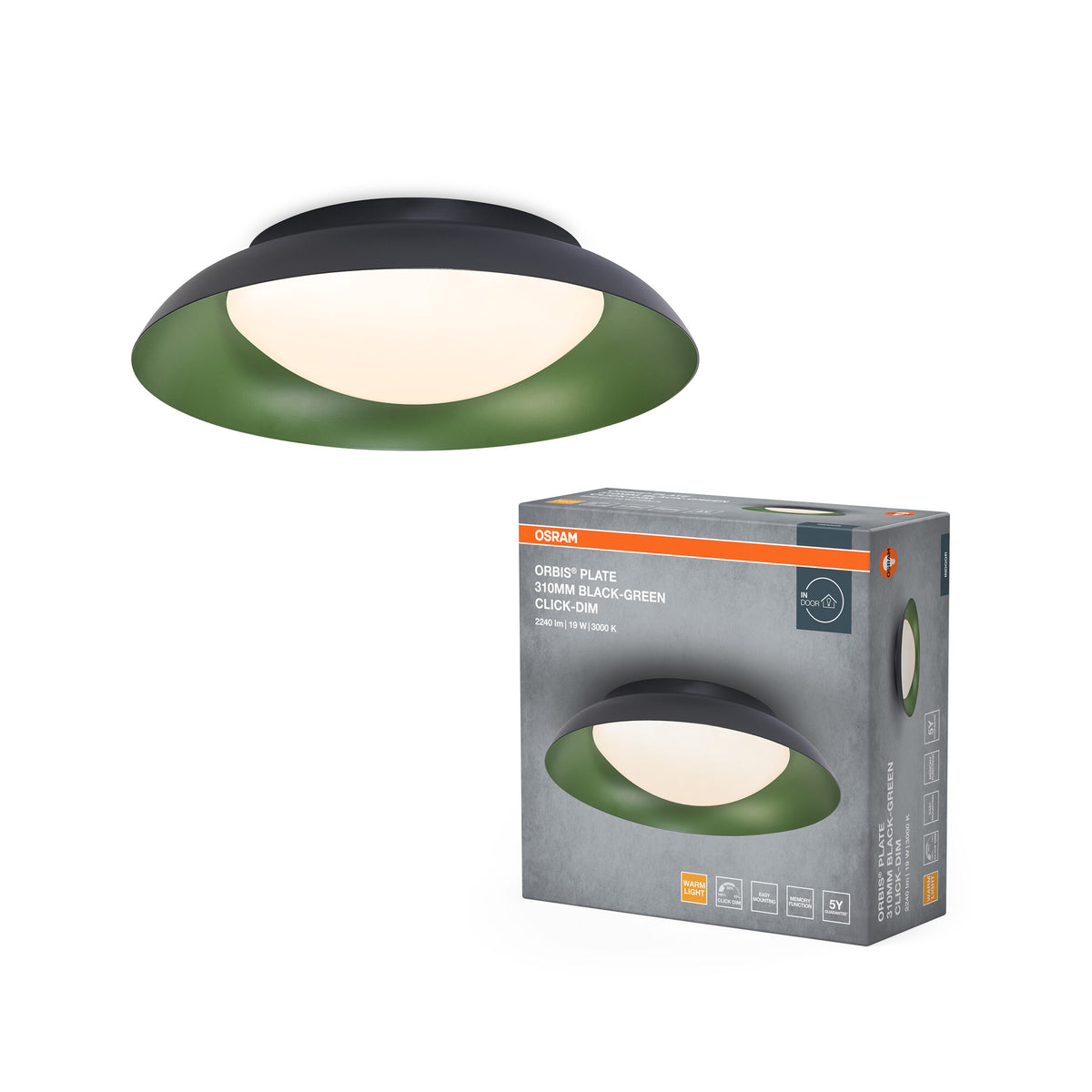 OSRAM ORBIS Plate plafondlamp 19W 310 mm zwart/groen