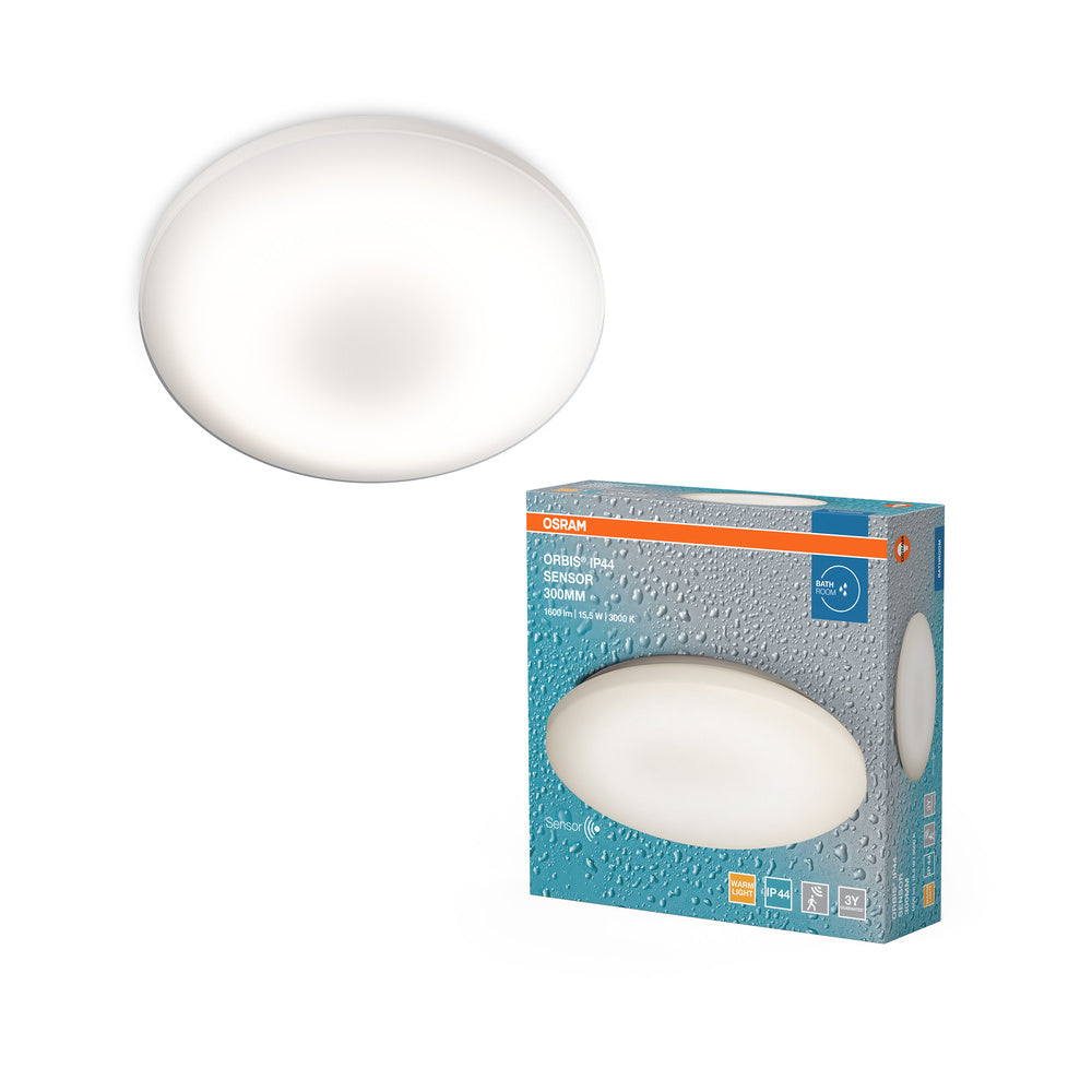 OSRAM ORBIS LED badkamerlamp met sensor, LED plafondlamp met IP44, warm wit, 15 W, 1100 lumen en 30 cm diameter. ORBIS IP44 SENSOR 300MM 15.5W 830