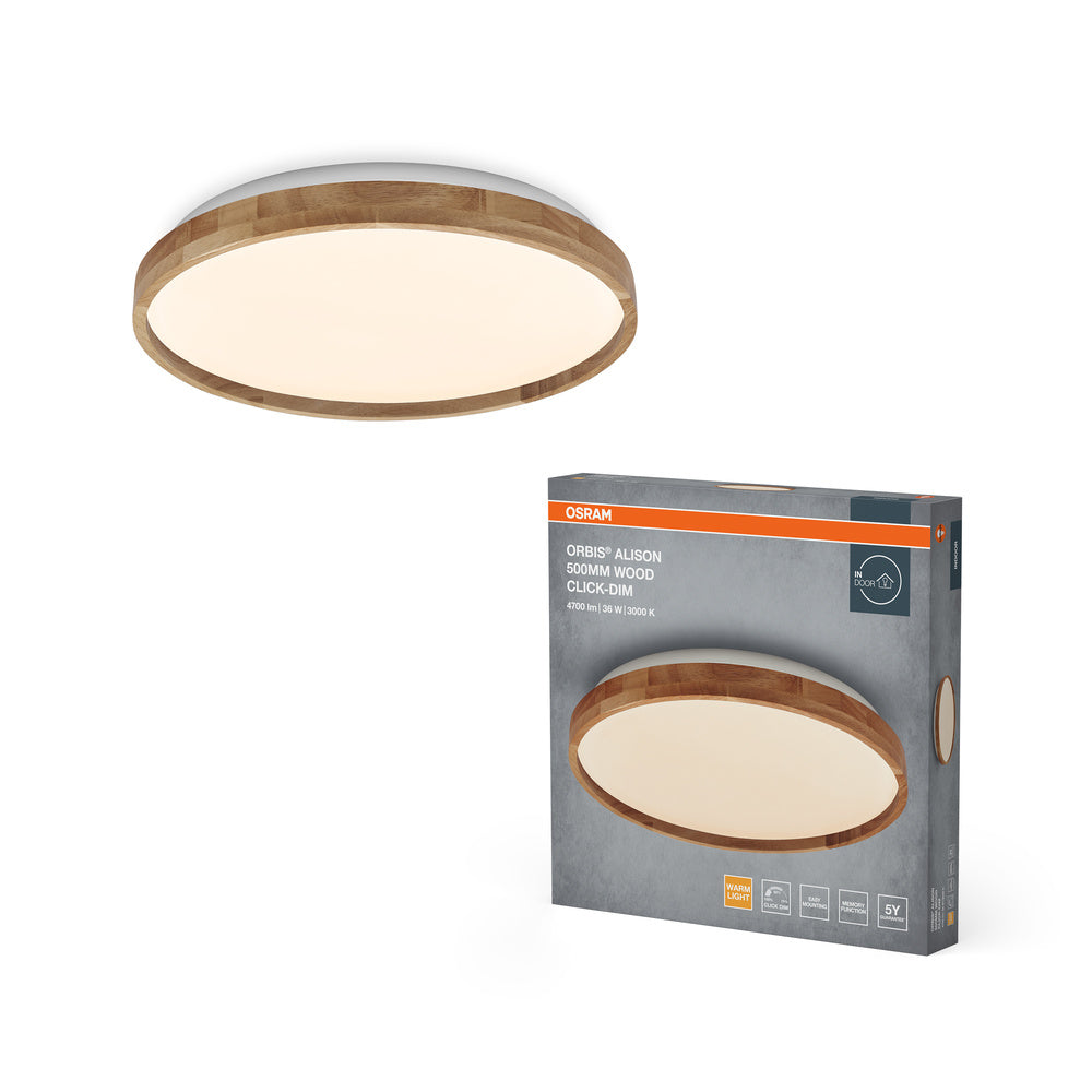 OSRAM ORBIS Alison plafondlamp 36W dimbaar Click-DIM 500mm houtdecor