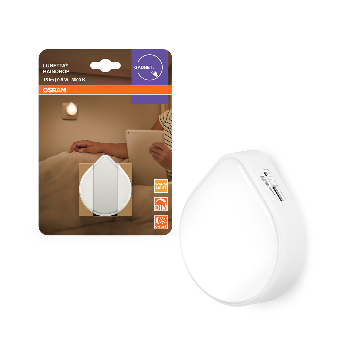 OSRAM LUNETTA RAINDROP Nachtlampje met sensor, 0,5 W, 15 lm