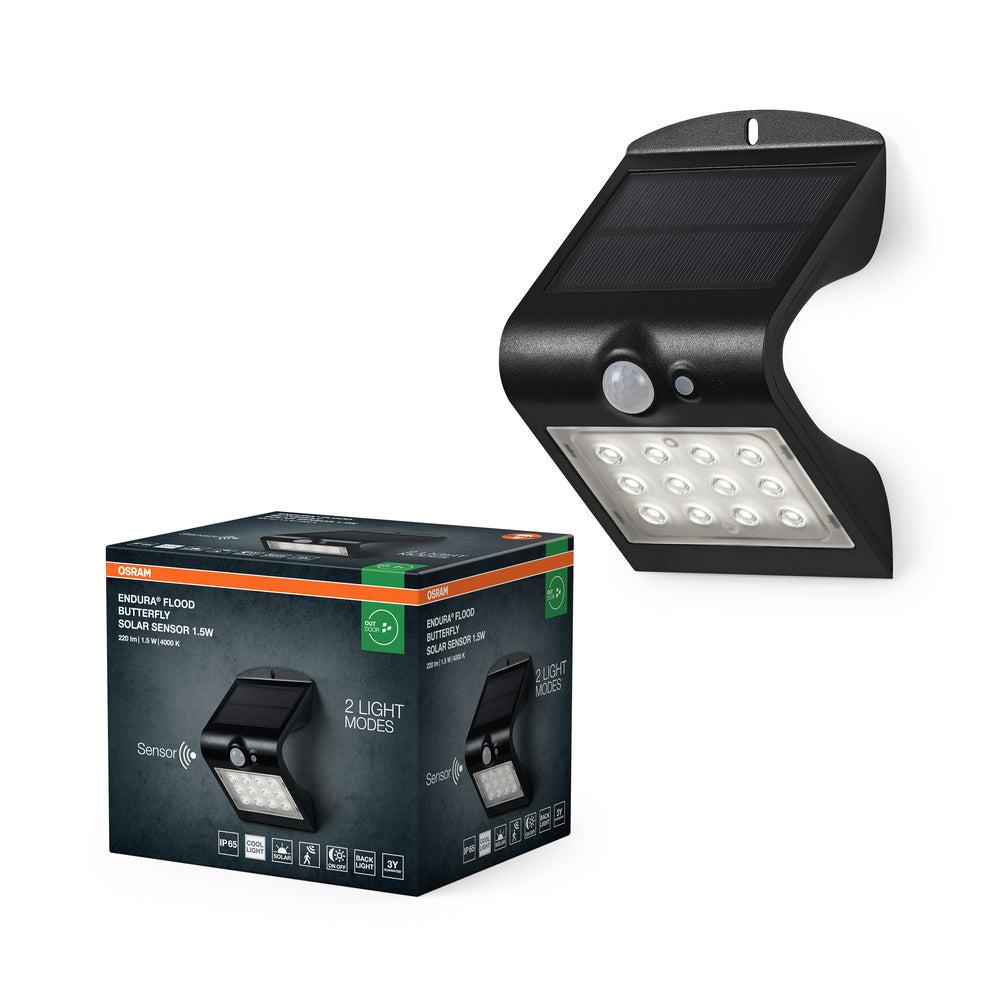 OSRAM ENDURA Solar Sensor Floodlight, zwart, 1,5W, 200lm