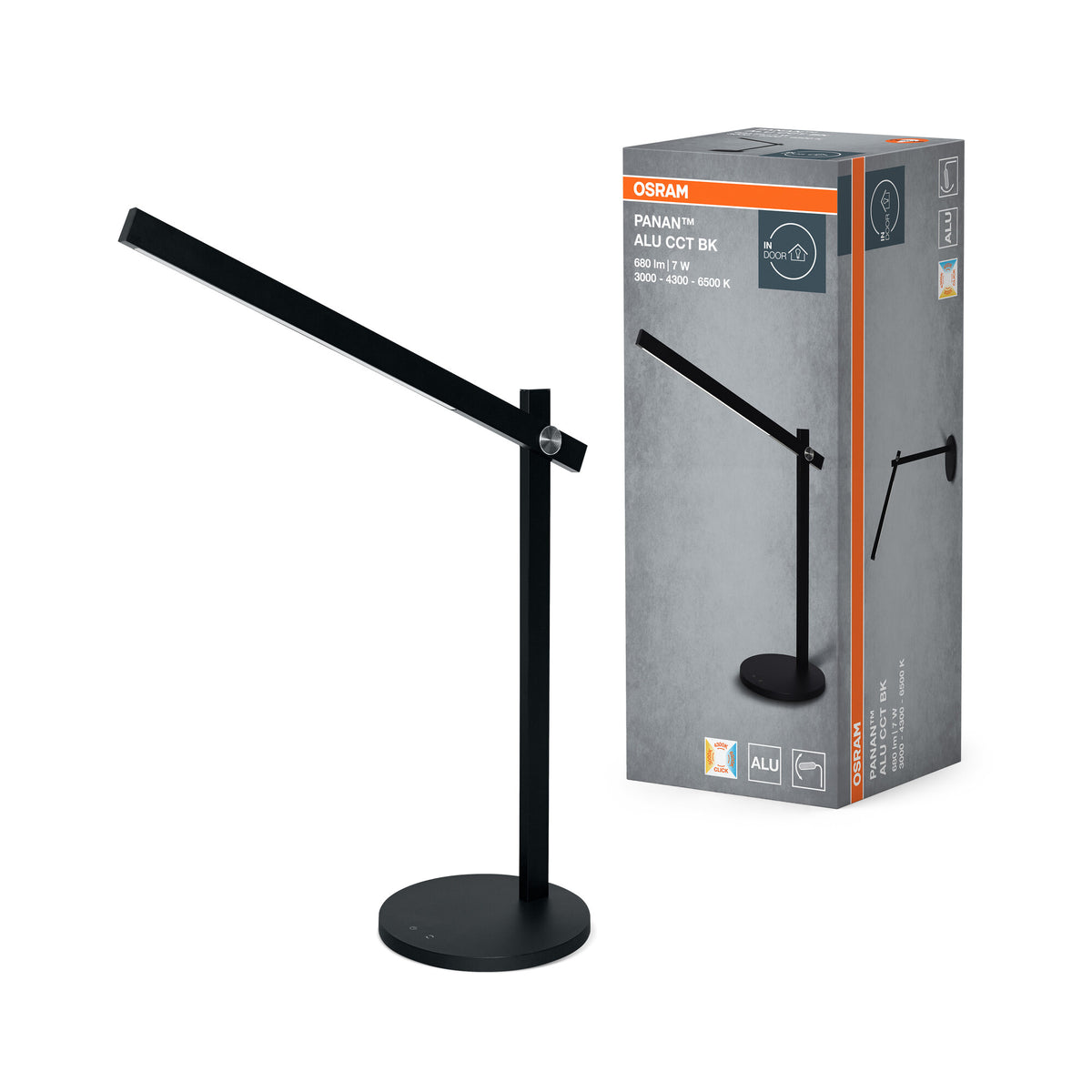 OSRAM Panan Alu tafellamp, zwart, aluminium, dimbaar